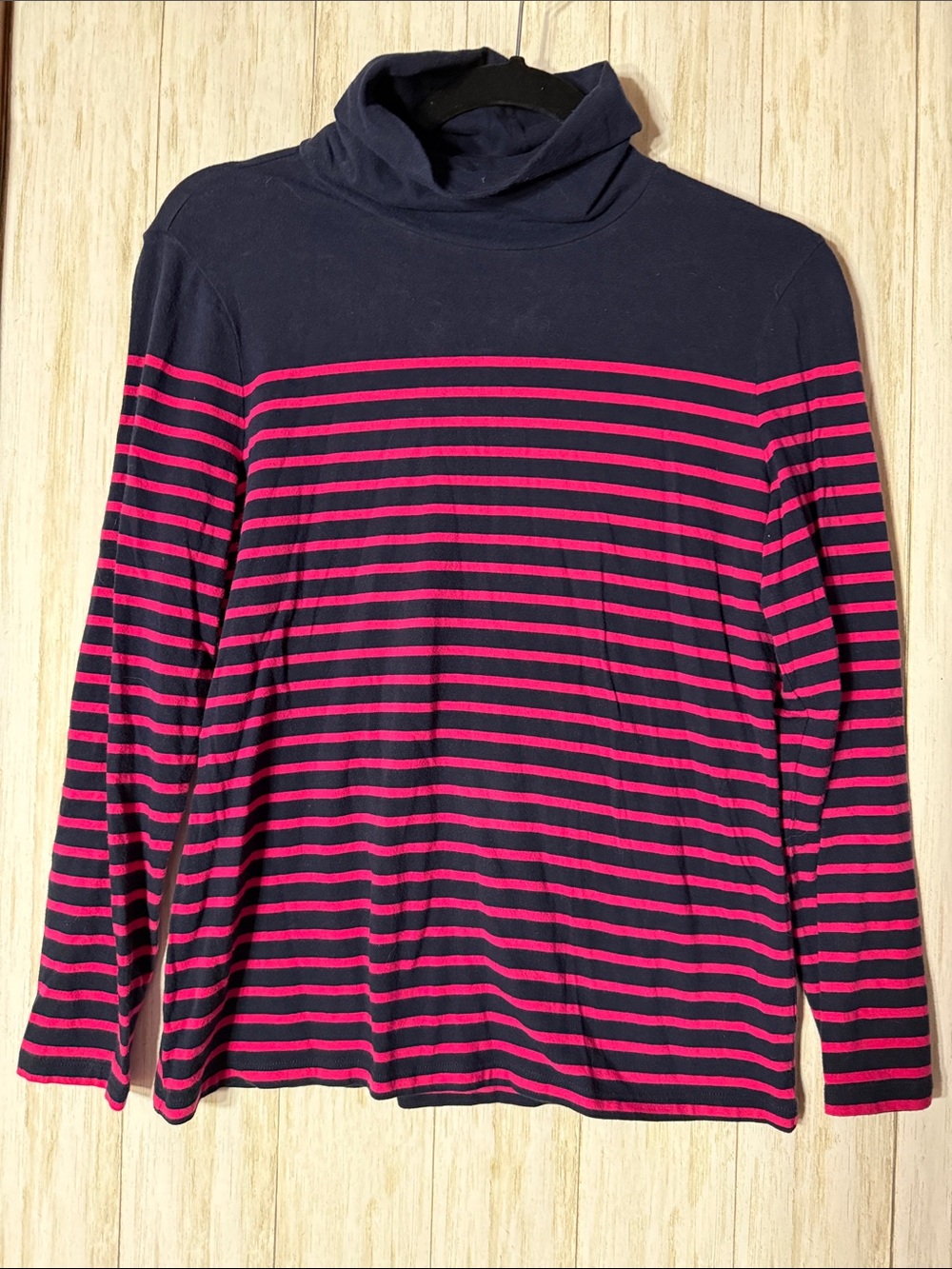 Talbots Navy and Hot Pink Striped Turtleneck Long Sleeve Tee